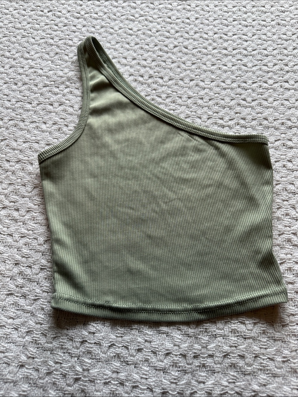 SHEIN Olive Green One-Shoulder Ribbed Crop Top